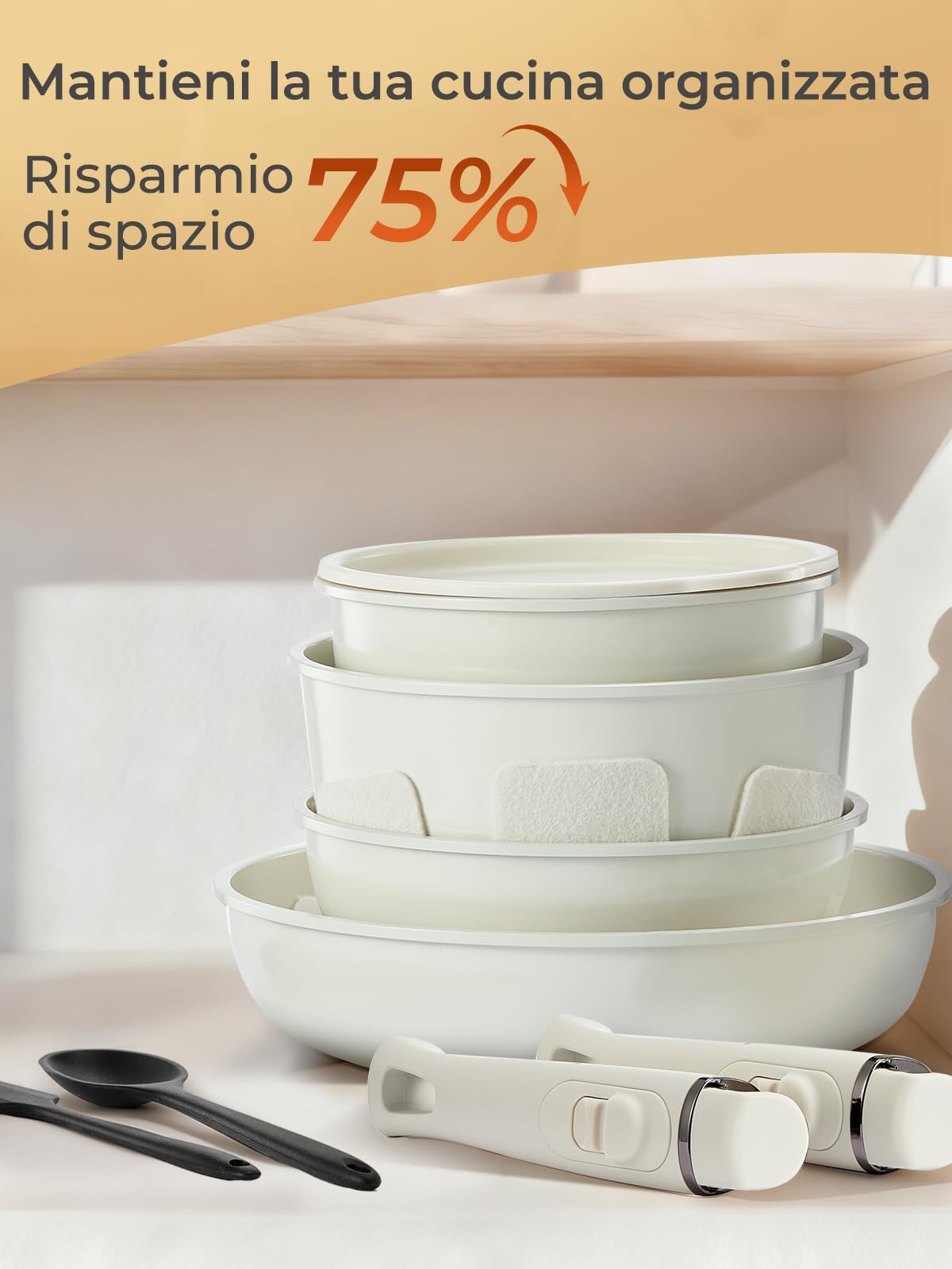 Set Di Pentole 17 Pezzi Con Manici Rimovibili, Padelle Ceramica Non Tossiche, Pentole Antiaderente, Impilabile Per Tutti I Piani Cottura, Adatto Al Forno, Impilabile E Lavabile In Lavastoviglie
