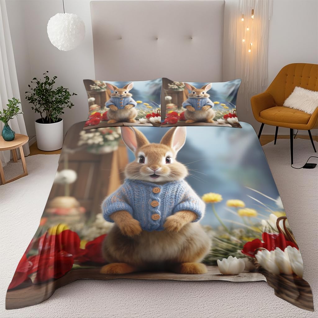 Parure de lit Peter Rabbit 220x240 avec housse de couette en microfibre et taies d'oreiller