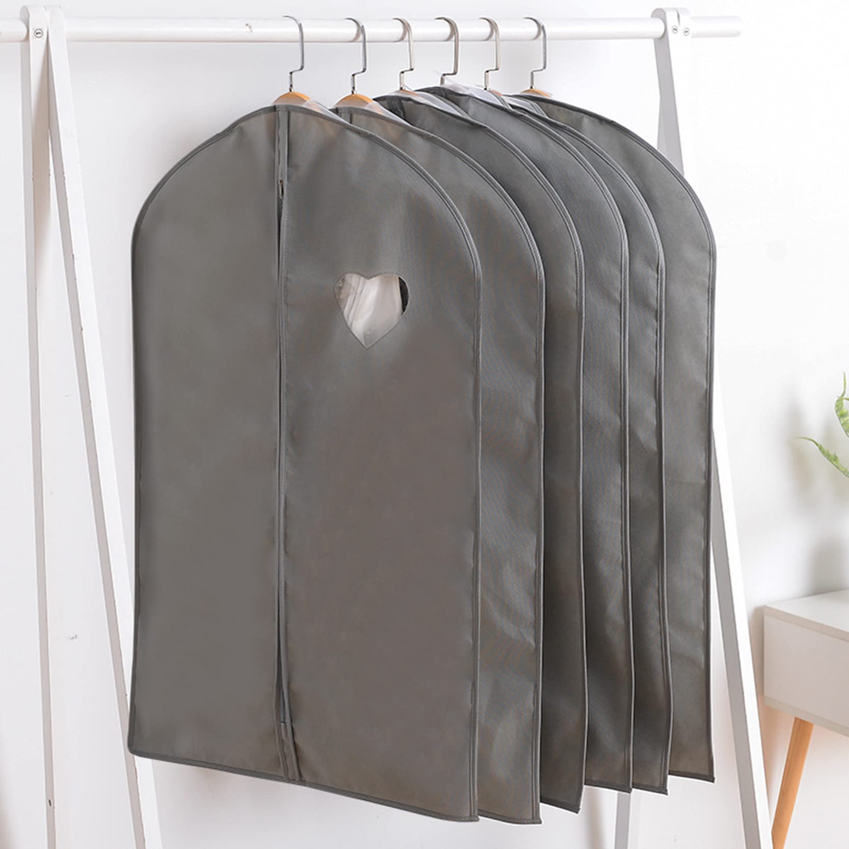 Borse Porta Abiti con Cerniera, 5 Pezzi copriabiti in Tessuto Non Tessuto Ispessito Traspirante, antitarme Antipolvere Copri Abiti appesi Borsa per Abiti Giacca Vestito,Grey-60x95cm