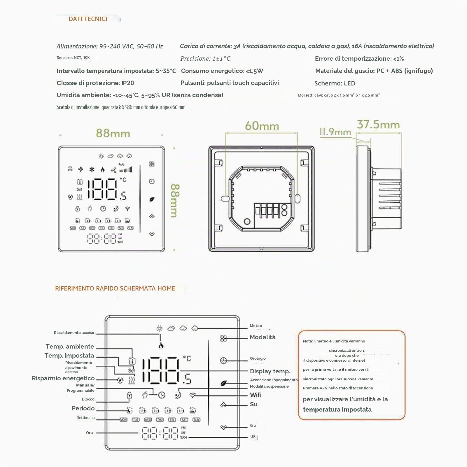 Termostato Intelligente WiFi,Termostato WiFi per Caldaia a Gas,Programmabile,Touch Screen Retroilluminato,Controllo vocale Compatibile con Alexa/Google