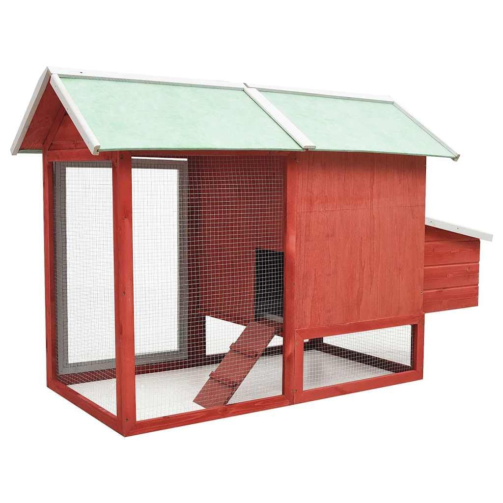 Hühnerkäfig Rot aus massivem Kiefernholz und Tanne 170x81x110 cm mit Maschendraht Stall für Kleintiere wie Kaninchen, Nagerheim, Outdoor Freilauf und Auslauf