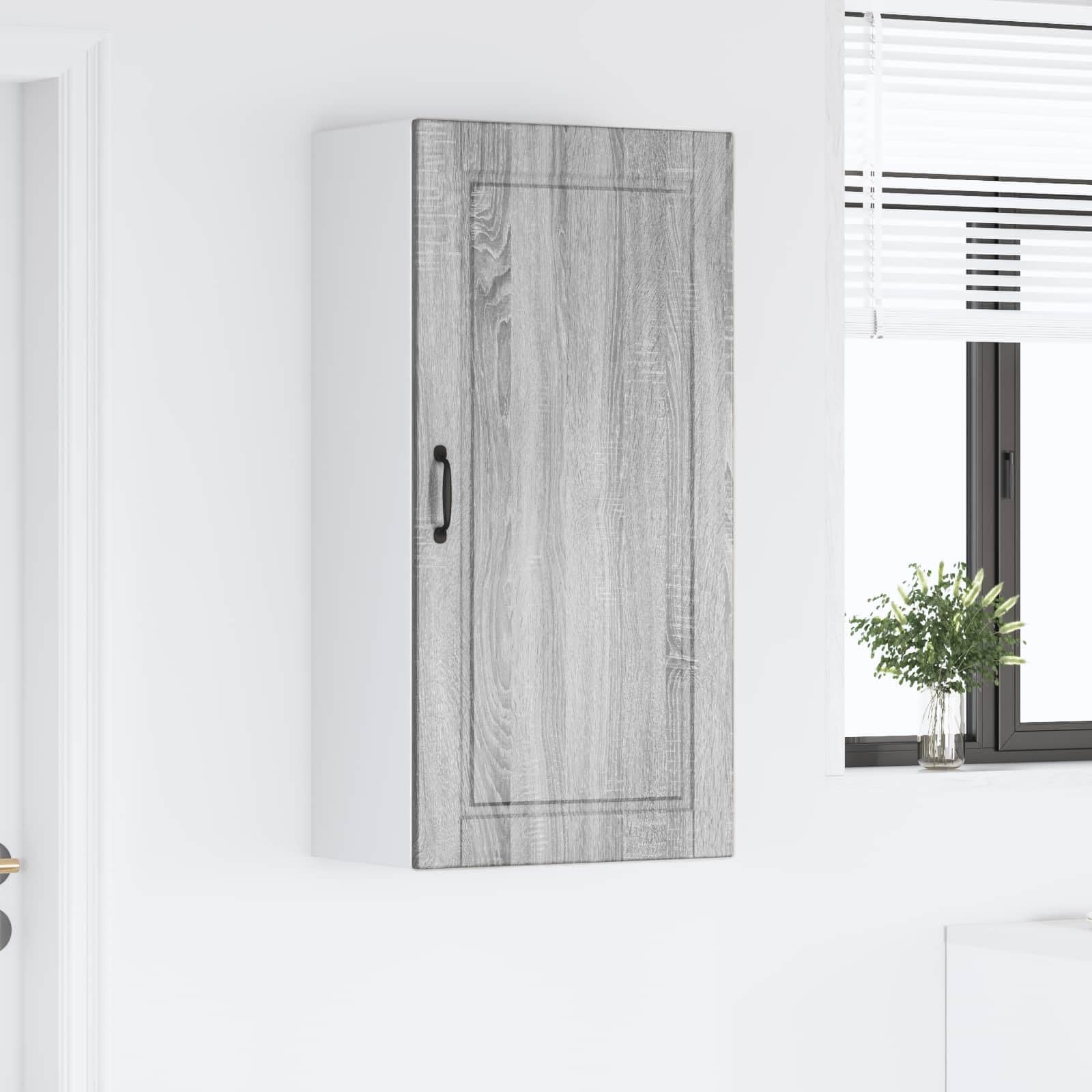Wandschrank Porto Graues Sonoma Holzwerkstoff 50 x 31 x 100 cm mit 3 Regalen und Tür, moderner Hängeschrank für Küche, Stauraum und Aufbewahrung, ideal als Vorratsschrank und Beistellschrank