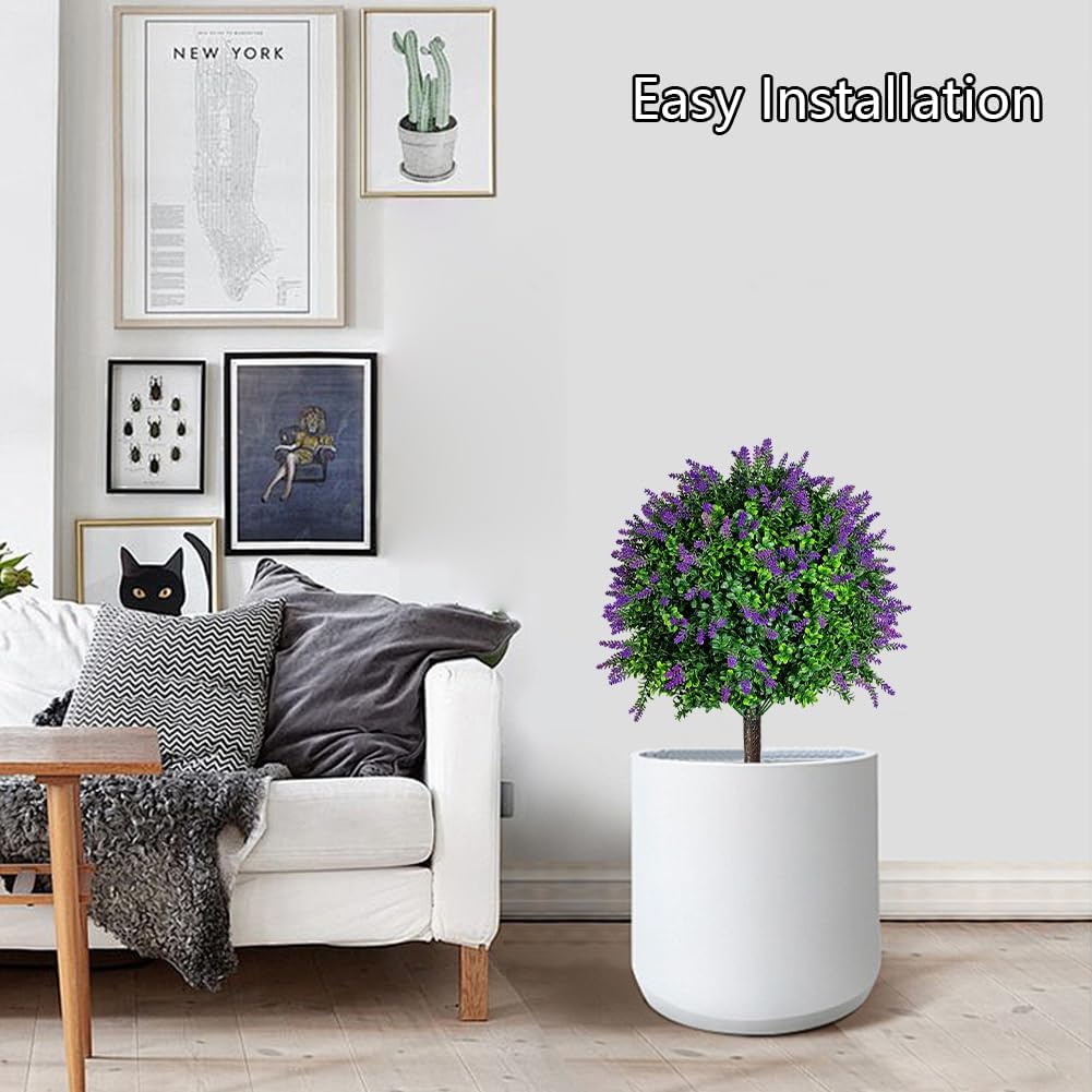 Set of 2 Artificial Lavender Topiary Ball Trees for Outdoor with Ground Spike 24",UV Resistant Faux Greenery Shrubs Bushes,Fake Lavender Boxwood Plants for Garden Yard Porch Patio Decor (24 in)