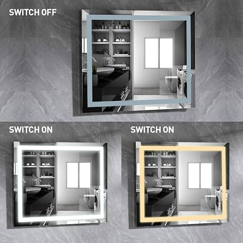 Miniatura 6 de walsport Espejo de tocador montado en la pared para baño con luces LED, brillo de control táctil inteligente, espejo de maquillaje antivaho para