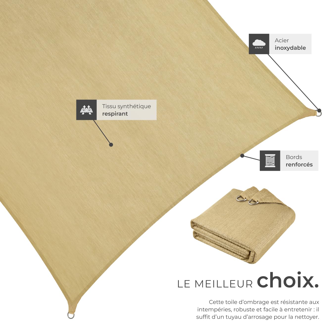 tectake® Voile d'ombrage 5x7m Résistante & Respirante Protection UV 87% Bache Anti UV Toile ombrage Exterieur Toile Tendue 185 g/m² avec Câbles de Tension pour Balcon Terrasse Exterieur Piscine Patio