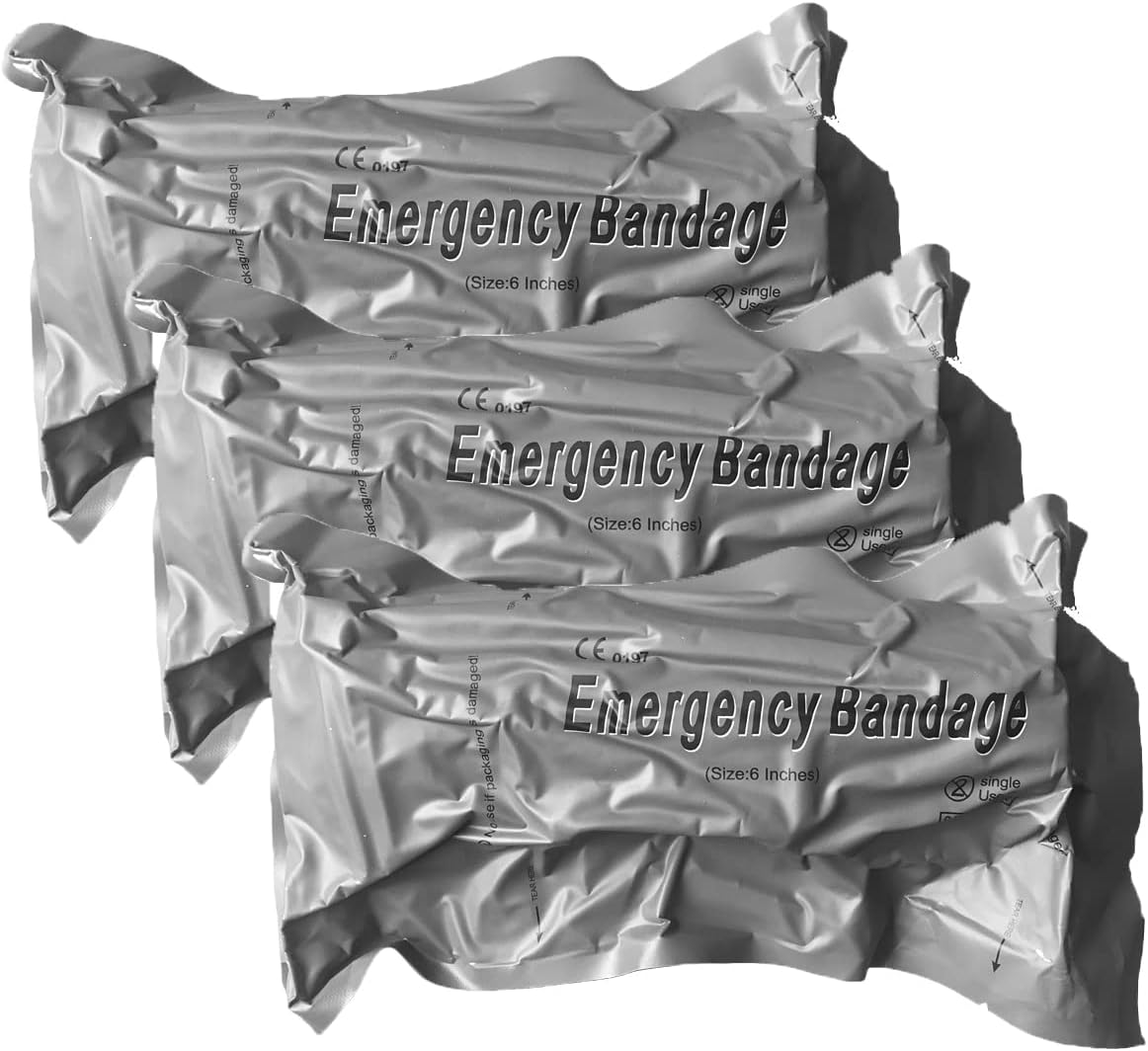 3 Pack 6" Israeli Bandage, Sterile Compression for Battle Dressing First Aid IFAK Trauma, Medical Sterile Vacuum Sealed