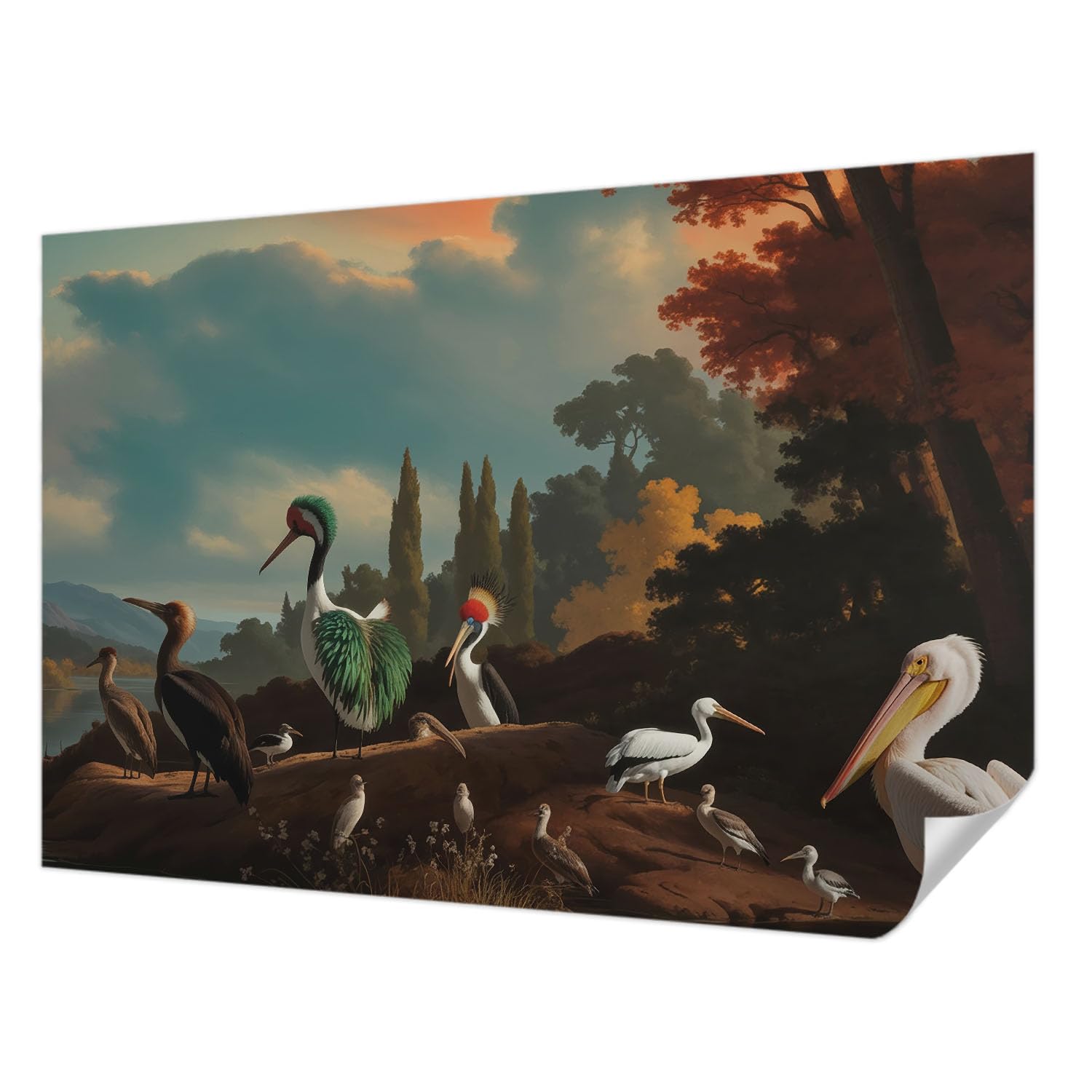Papel tapiz autoadhesivo para paredes de salon moderno con diseño de aves coloridas