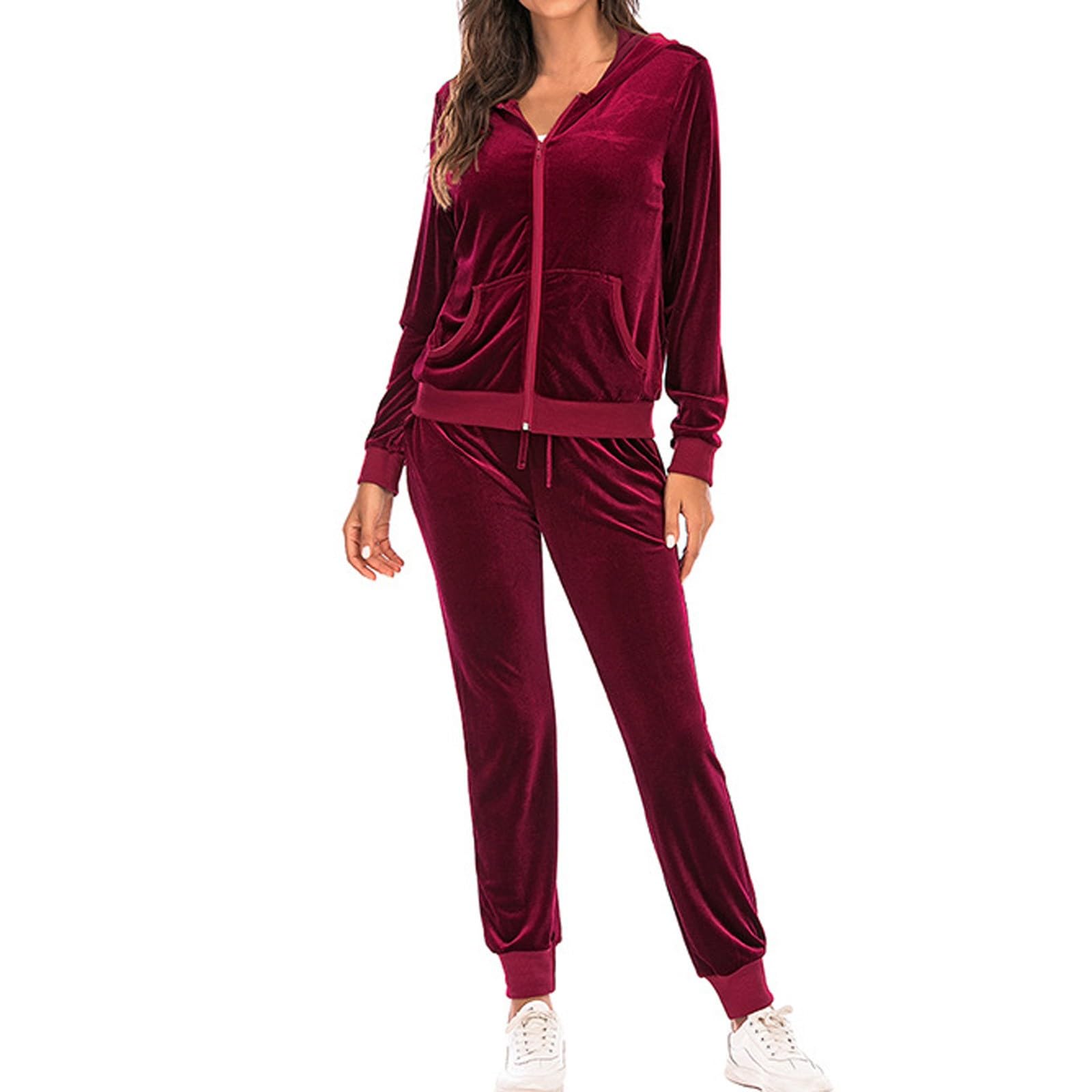 Generisch Conjunto de ropa interior térmica para mujer con capucha sudadera manga larga blusa cremallera pantalones elásticos