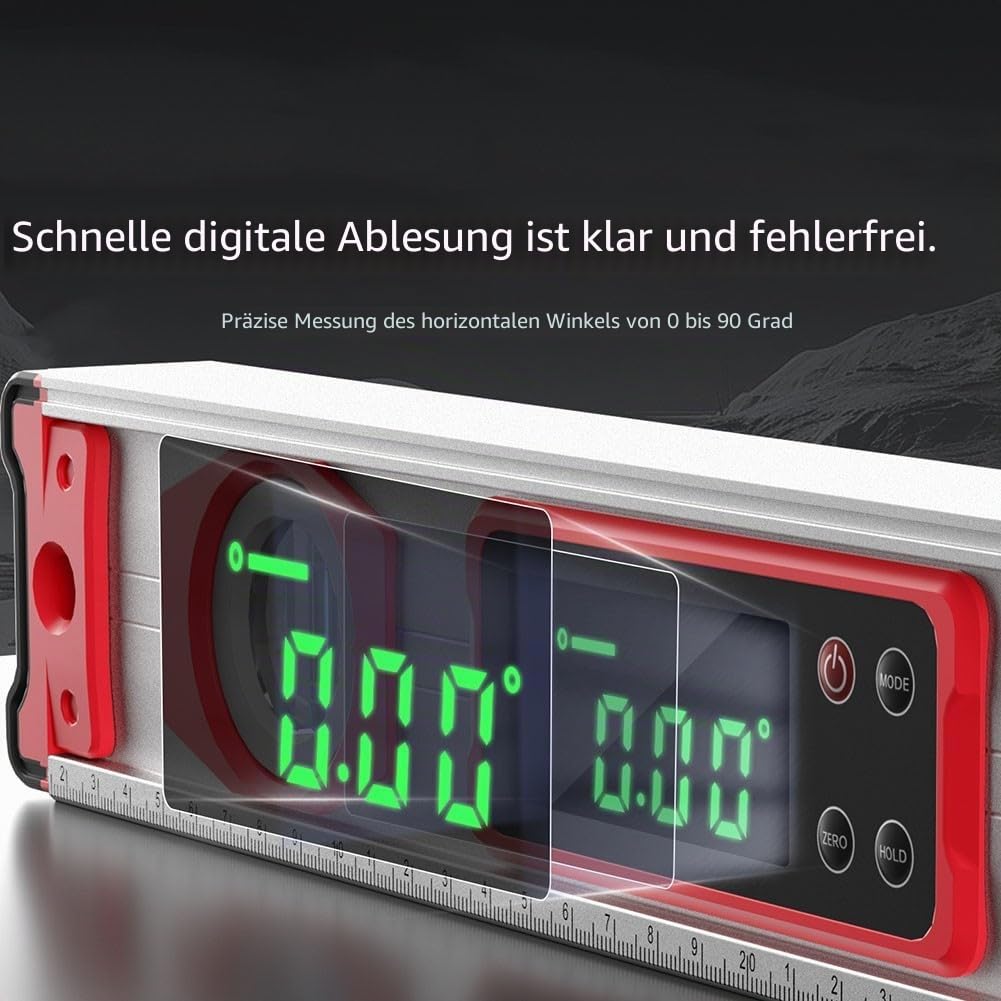 Elektronische digitale Wasserwaage, 3-in-1 wasserdichtes Display mit Hintergrundbeleuchtung, verstellbare magnetische Wasserwaage mit Magnetfuß und Datenspeicherfunktion (600 mm)
