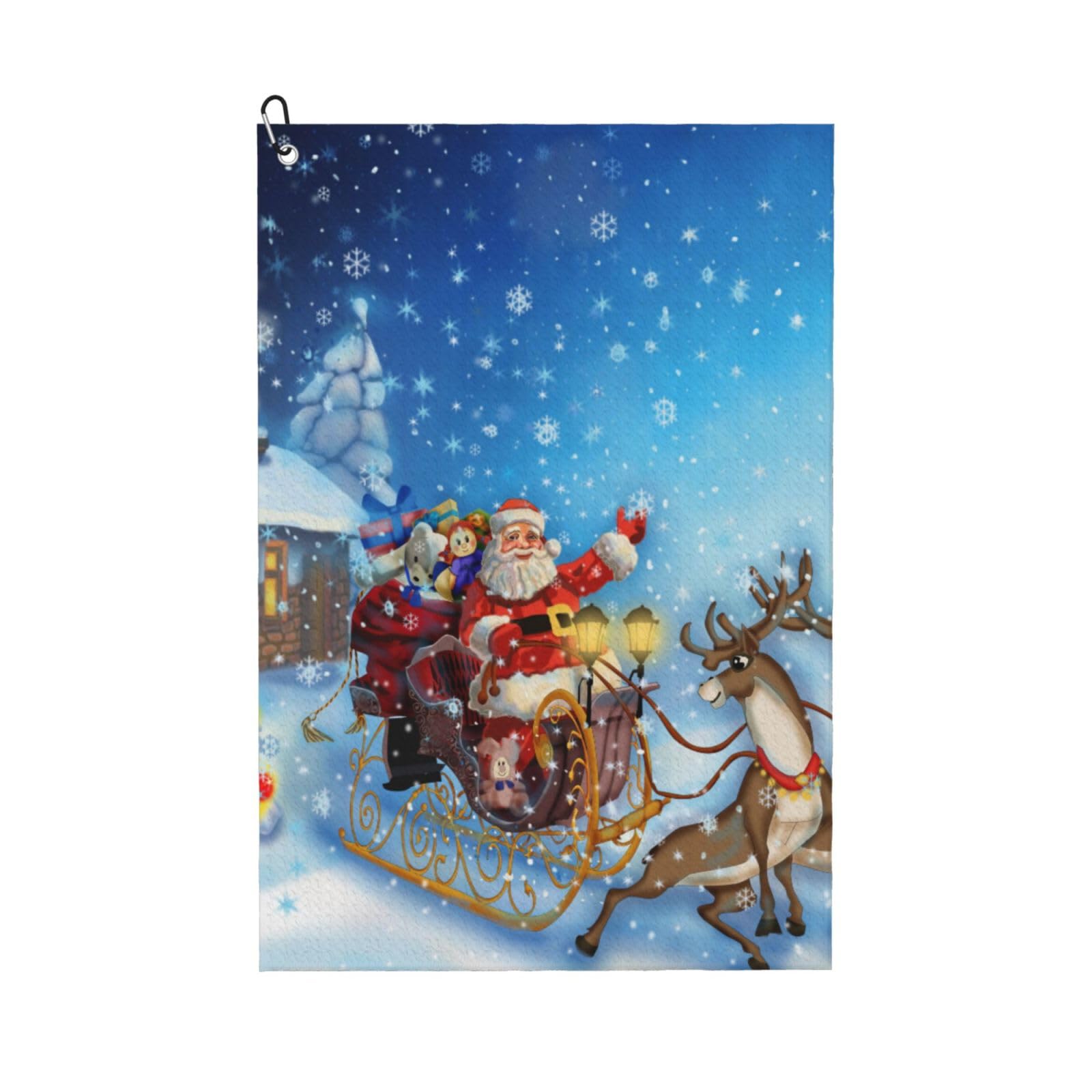 Hnnkloy Christmas Santa Reindeer, 16x24 in Portable Waffle Golf Towels with Carabiner Clip for Golf Bag