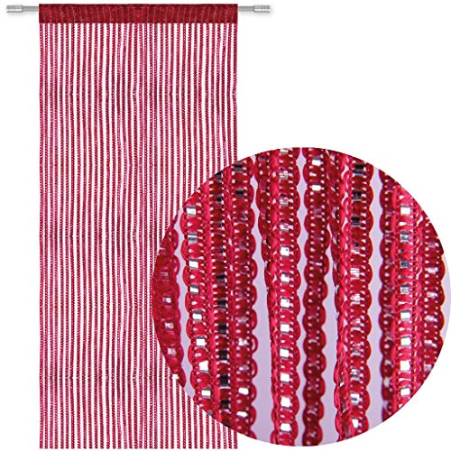 Bestlivings Rideau de porte à fils aspect métallique avec passe-tringle - Tendance et beau - Disponible dans de nombreuses tailles (90 x 200 cm/rouge -...