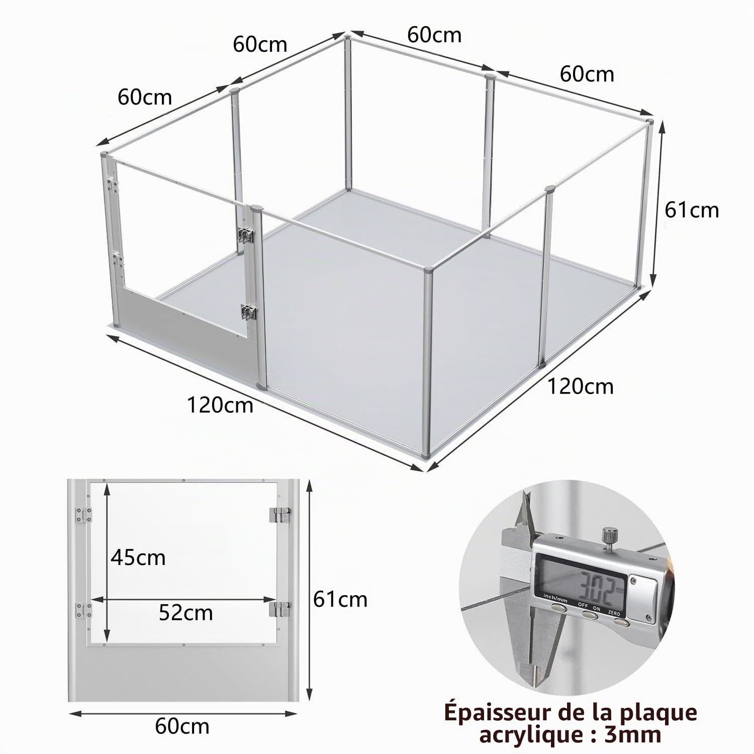 Parc Chien Intérieur Grande Taille: Enclos Grand Chien XXL Extérieur en Métal - Caisse de Mise Bas pour Chiens Chat Lapin en Acrylique 120x120x61cm
