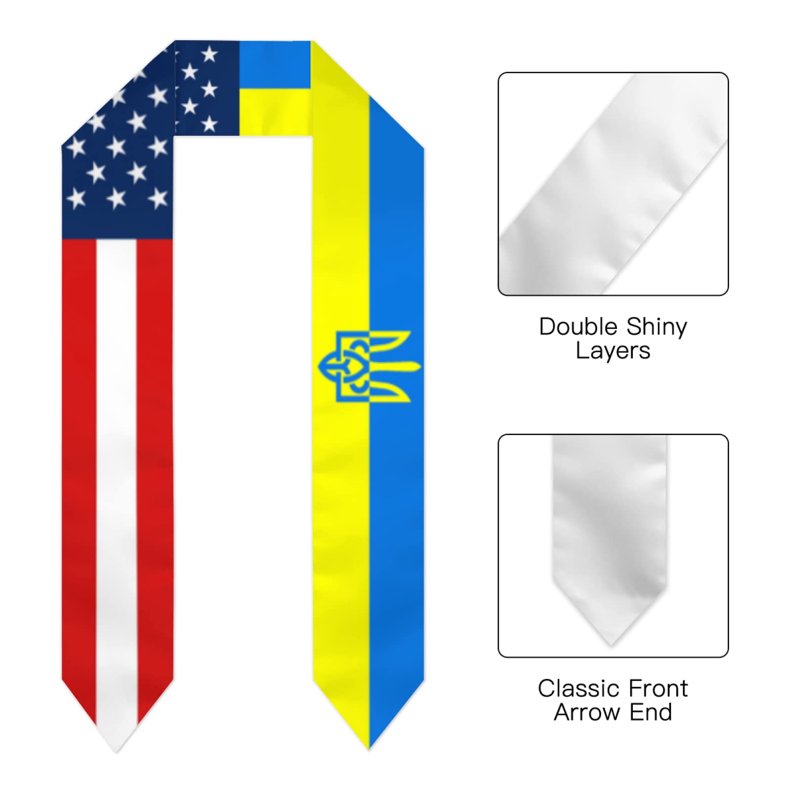 usa american and ukraine graduation stoles graduation sash for Study Aboard International Students length 72in Graduation shawl class of 2023