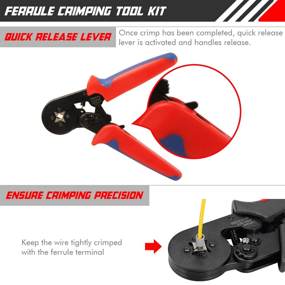 Ferrule Crimping Tool Kit Wire Crimper Pliers Set AWG 2210 with 1200