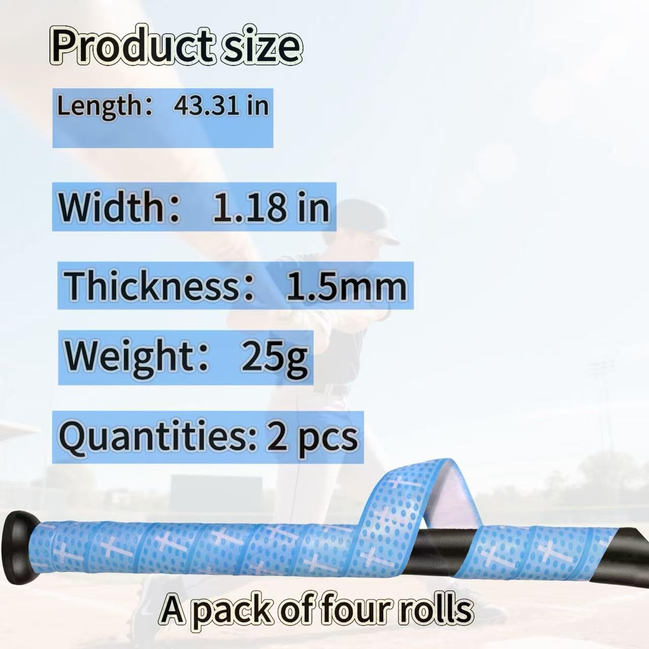 Dkaooel 4 Pcs Cross Baseball Bat Grip Tapes, 1.5mm, Precut and Full Adhesive Softball Grip Tape,Non-Slip Baseball Bat Wrap, for Multi-Sport Handles