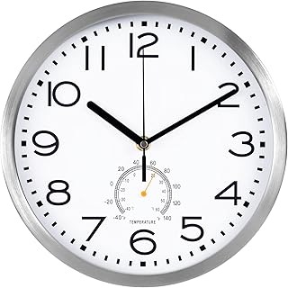 Sponsored Ad - HYLANDA Wall Clock, Wall Clocks Battery Operated Silent Non Ticking, Modern Clock with Temperature, Decorat...