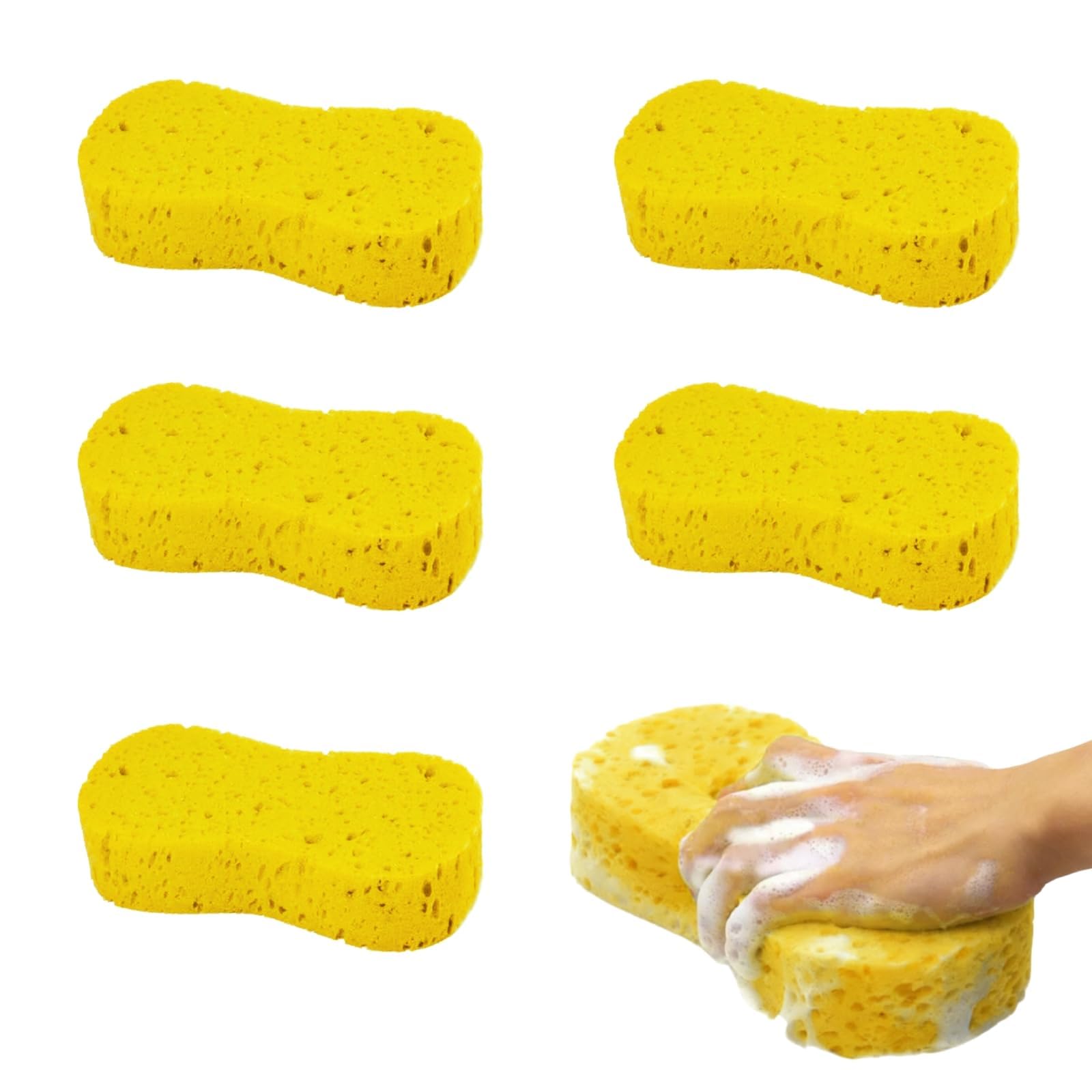 5 Pack Car Wash Sponges, Large Jumbo Anti Scratch Car Cleaning Sponges for Car Exterior, Soft Thick Foam Non Scratch Wash Sponge for Wheels, Windscreen & Bodywork, uper Absorbent (Yellow)