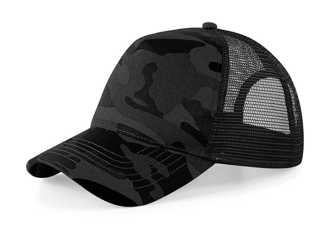 Mkr Unisex Black Camo Plain Trucker Cap Mesh Back Baseball Cap Snapback