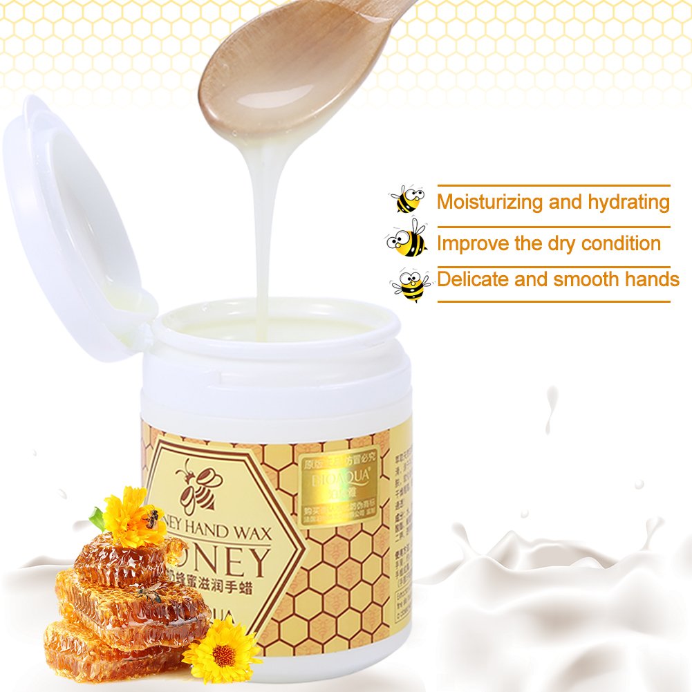 Mascarilla de cera para manos, 170 g, Mascarilla de mano de miel y leche efecto exfoliante e hidratante cuidado de las manos con cera para manos de miel de leche, mascarilla nutritiva para manos