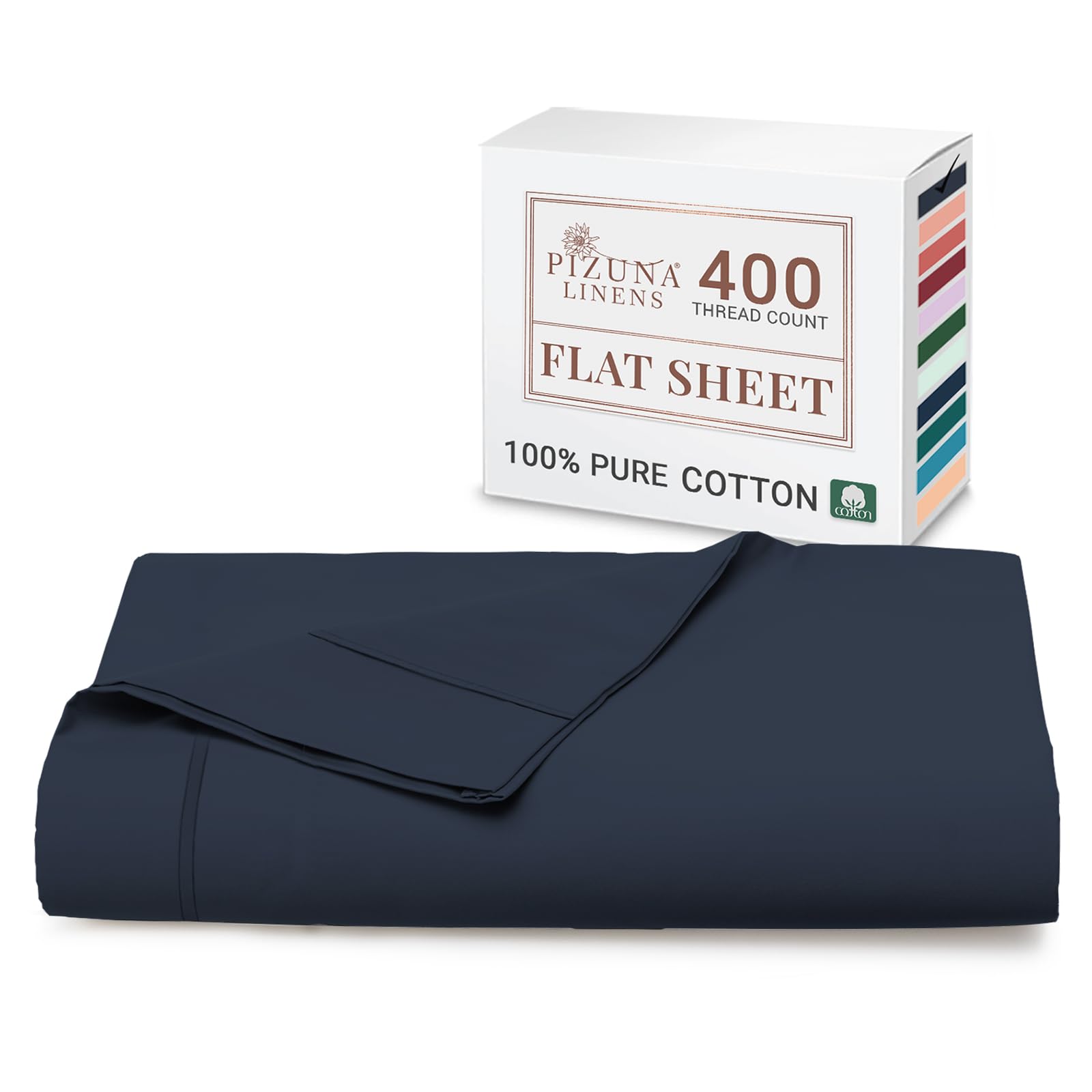 Pizuna Men's Dark Blue 100% Cotton Single Flat Sheet 400 Thread Count Long Staple Cotton Flat Sheet Single 180X280 Cm, Soft Sateen Weave Top Sheet Single