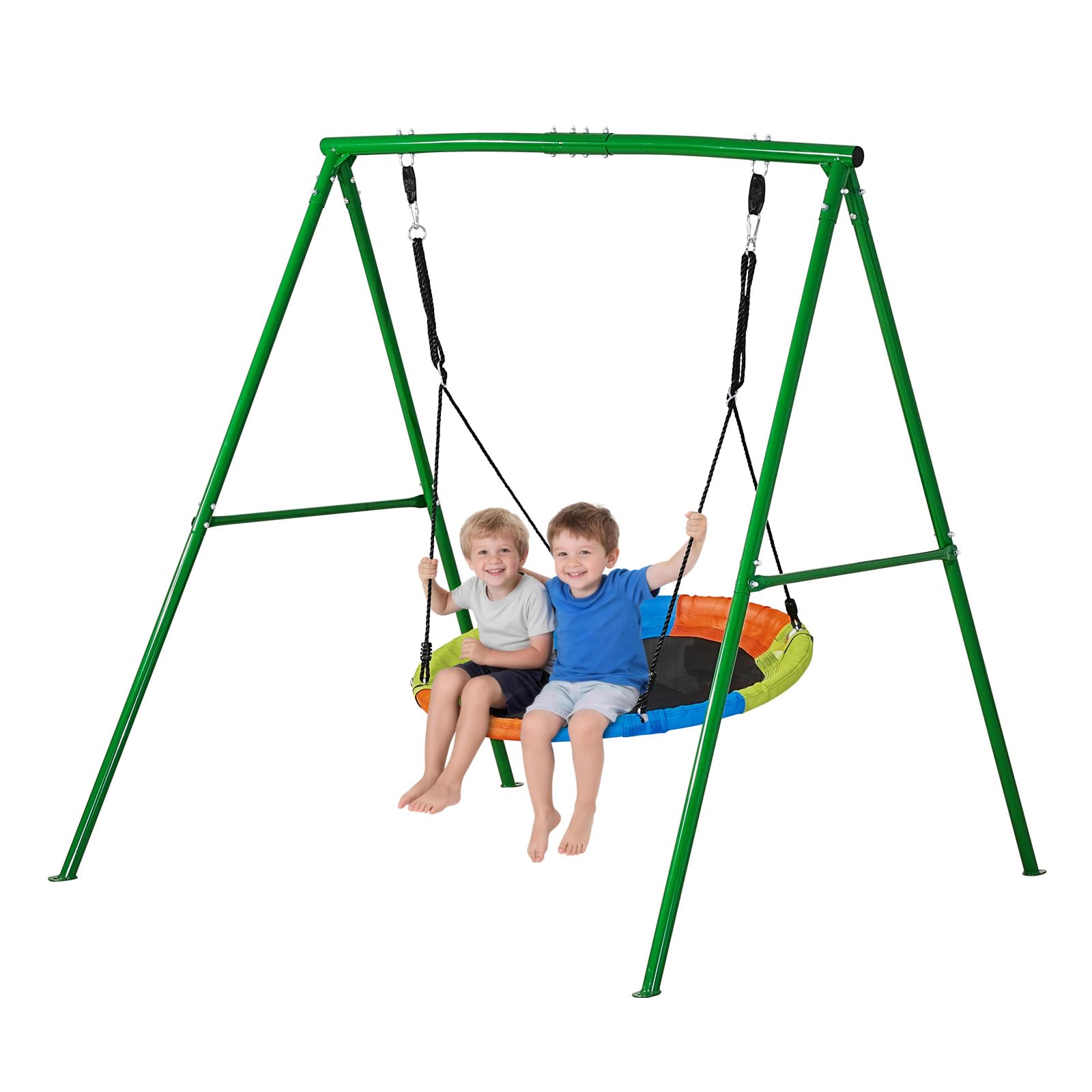 VEVOR Juego de Columpio Infantil Exterior, 184 x 180 x 181 cm, Juego de Columpio de Jardín para Niños, Capacidad de Carga 199,6 kg, con Asiento Nido Estacas, Marco de Acero, para Terraza Patio, Verde