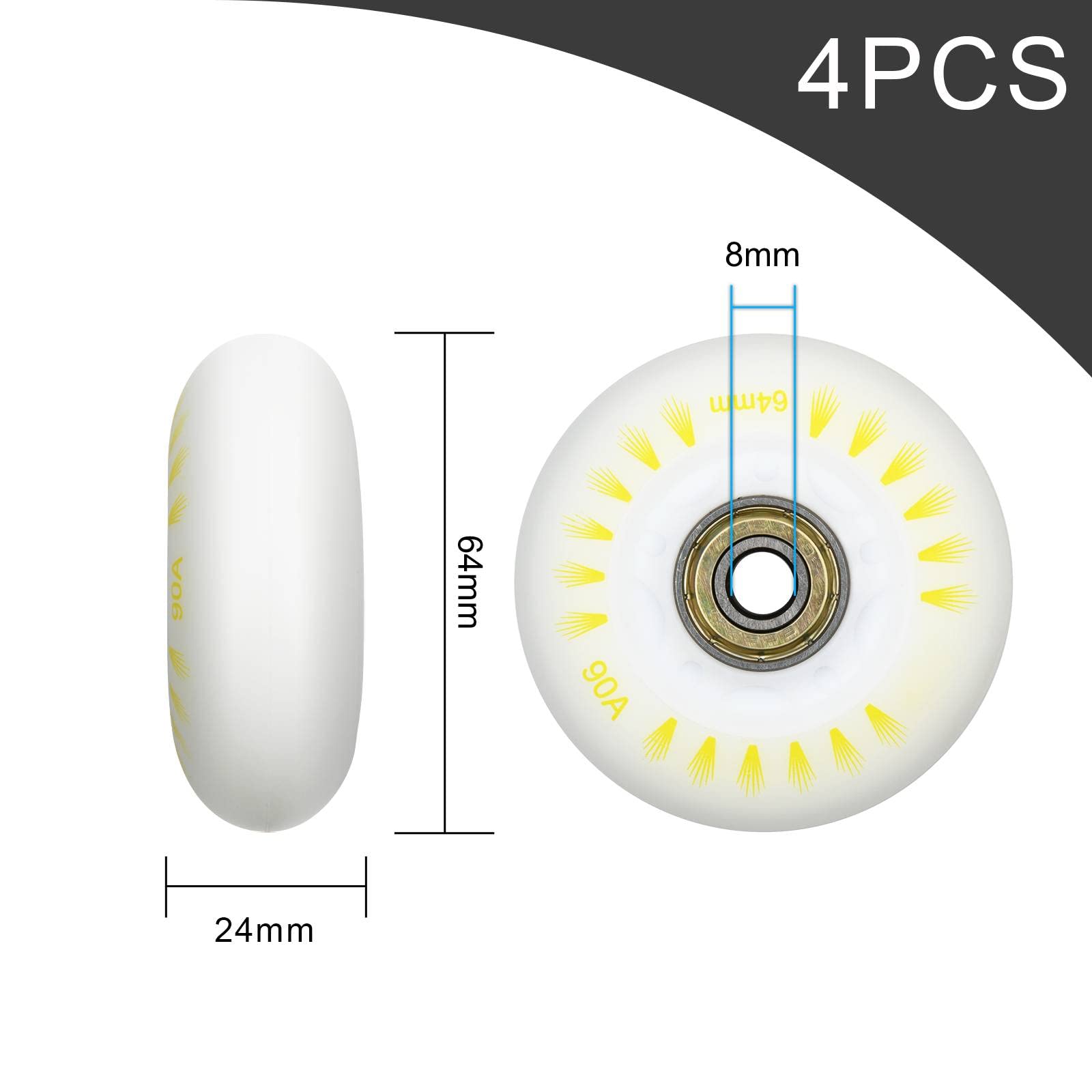 Cosmos 4 Pack 64mm Light Up Inline Skate Wheels Flash Roller Skate Wheels, 90A Roller Blade Skating Replacement Wheel with ABEC-9 Bearings for Indoor Outdoor Inline Roller Skates (Rainbow Color Light)