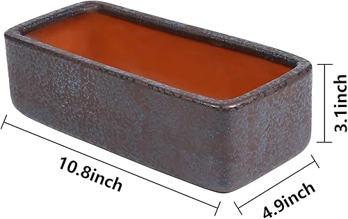 Miniatura 3 de Maceta rectangular de terracota para bonsái de 10 pulgadas para interiores y exteriores, con dispositivo de drenaje