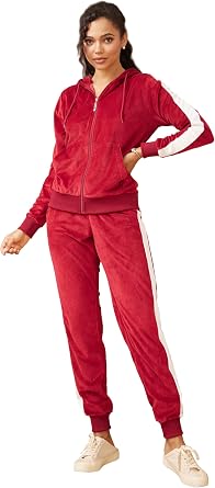 Yasumond Womens Velour Tracksuit Hooded Velvet Sweatshirts Jogging Outfits | Casual Full-zip Hooded Sweatshirts Loungwear Outfits Velvet Jogging Suits 2 Piece Set With Pockets