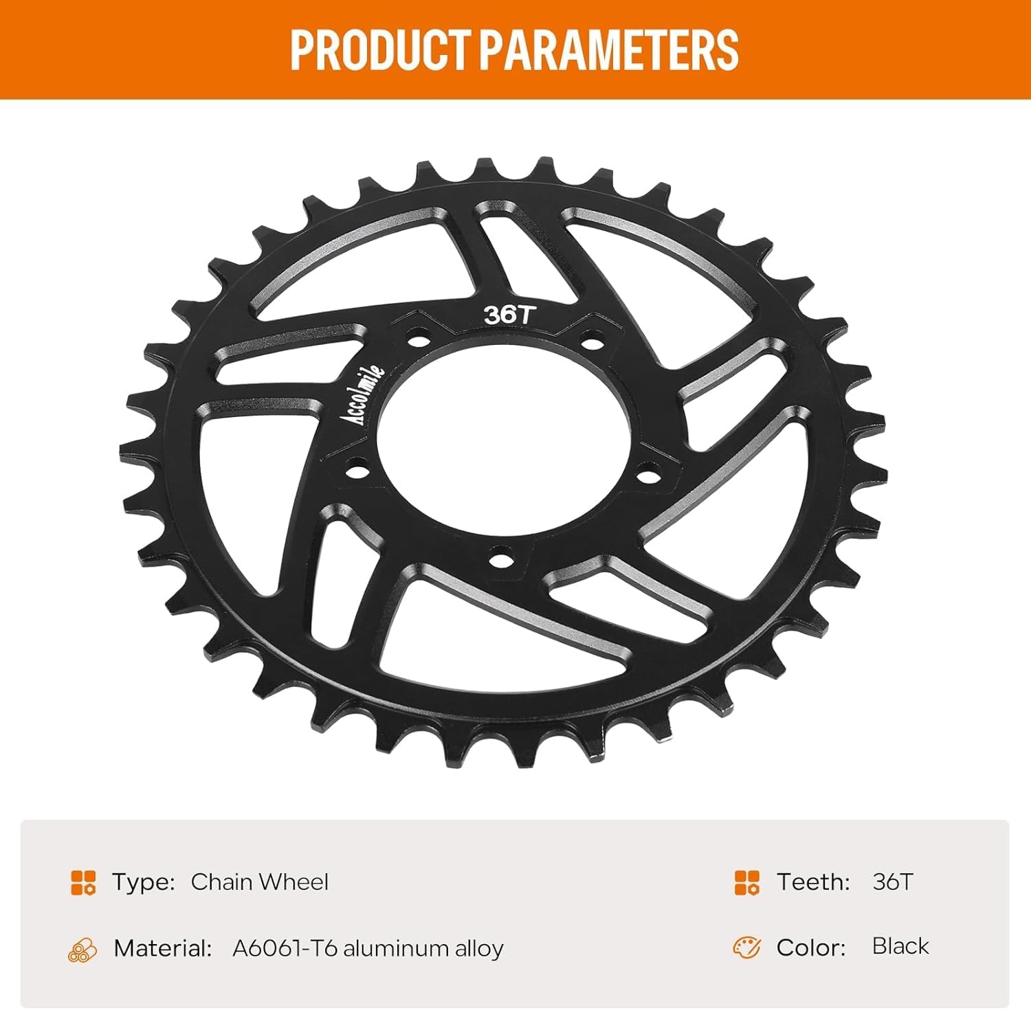 BAFANG Chainring for Mid Drive Kit : 36T Compatible with BBS02 BBS02 48V 750W 500W 350W 250W Electric Bike Mid Drive Conversion - 0.5mm Offset - Without Chain Guard