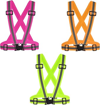 3Packs Reflective Running Vest, Adjustable Elastic Straps 360High Visibility for Outdoor Walking, Jogging