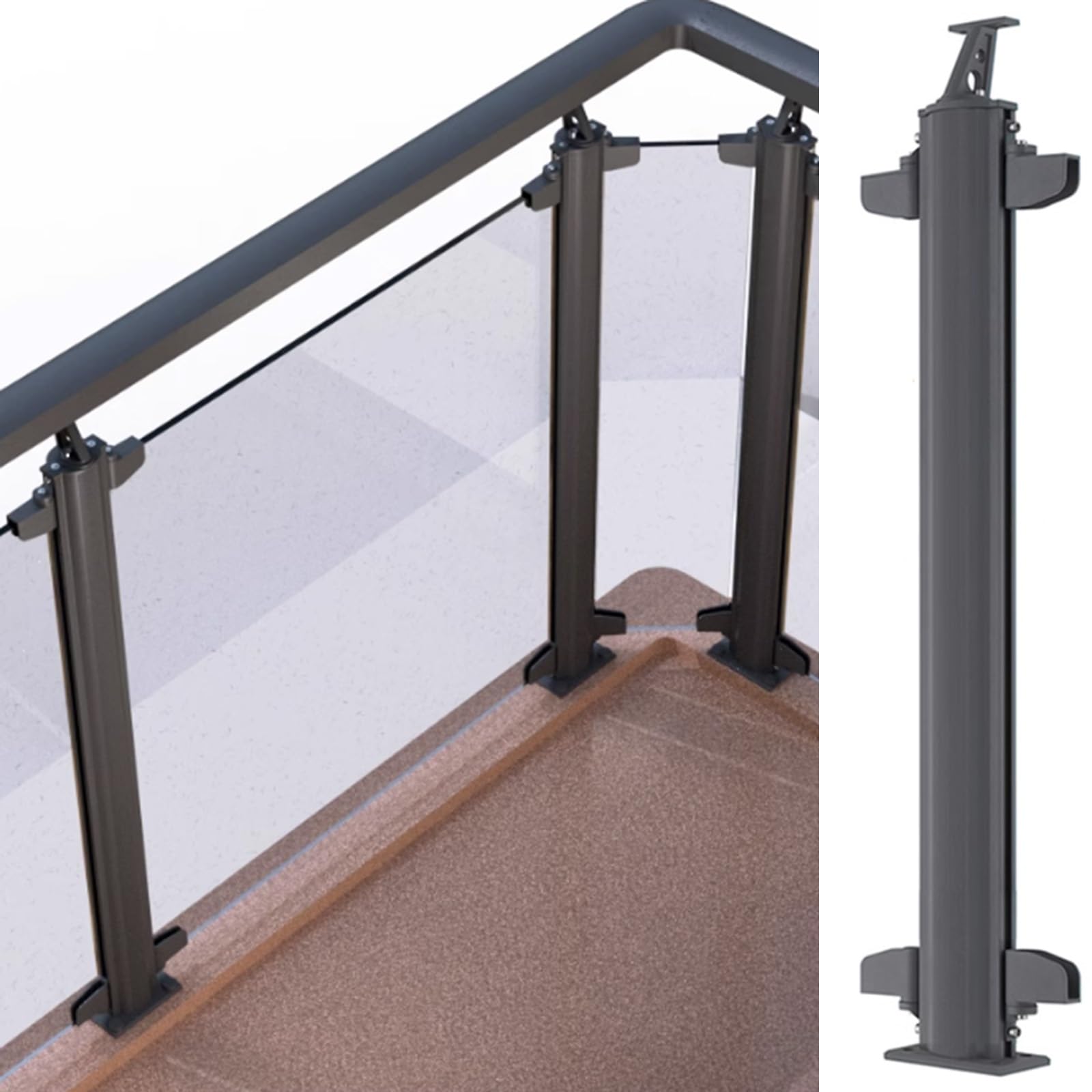 Poteau de garde-corps en verre noir 10mm 12mm pour escalier