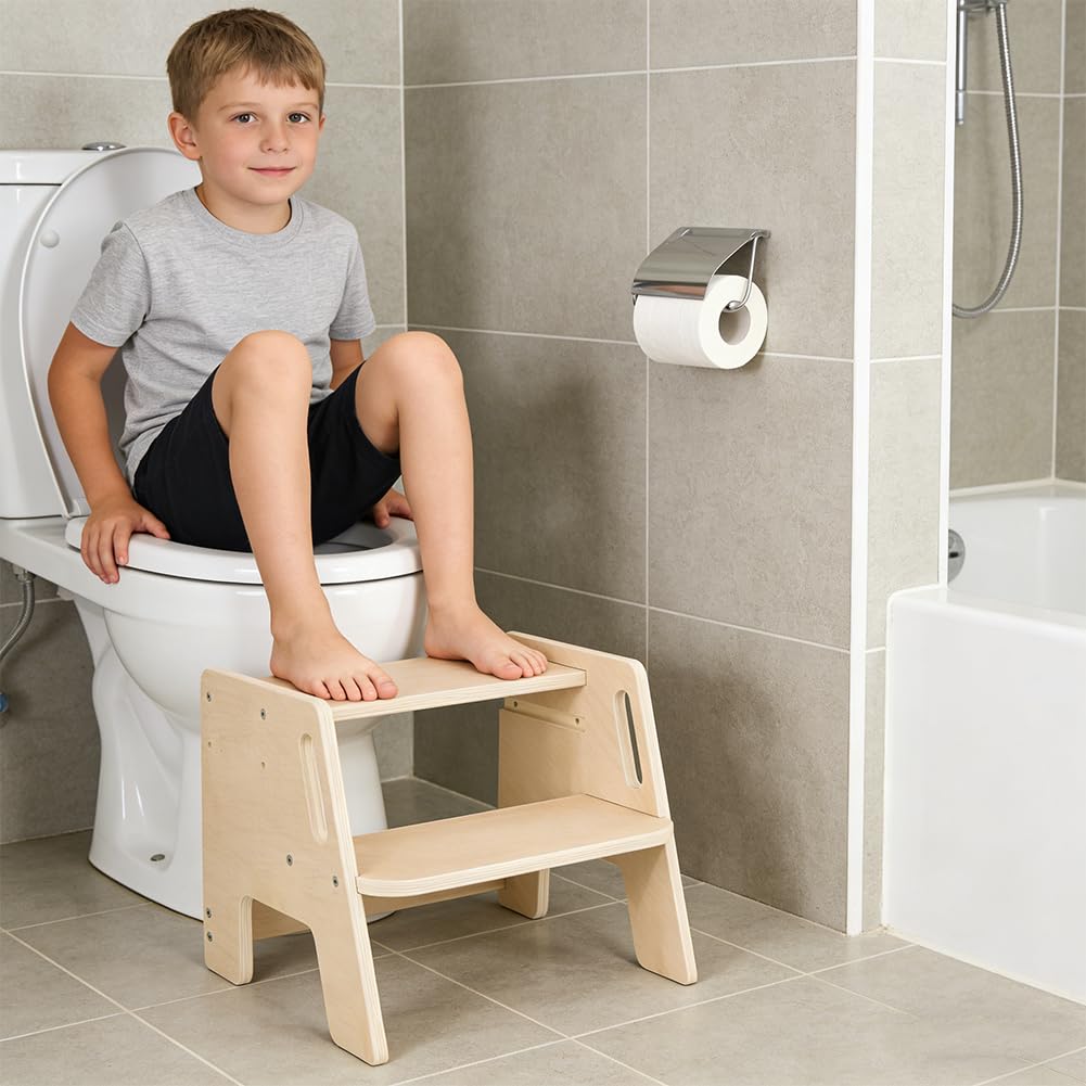 RANJIMA Taburete infantil de 2 niveles antideslizante de madera 100 kg para lavabo baño cocina