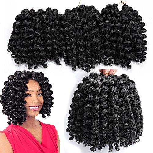 3 Packs Wand Curl Crochet Hair Synthetic Crochet Braids 8 Inch Jamaican Bounce Twist African Braiding Hair For Black Women (1B)