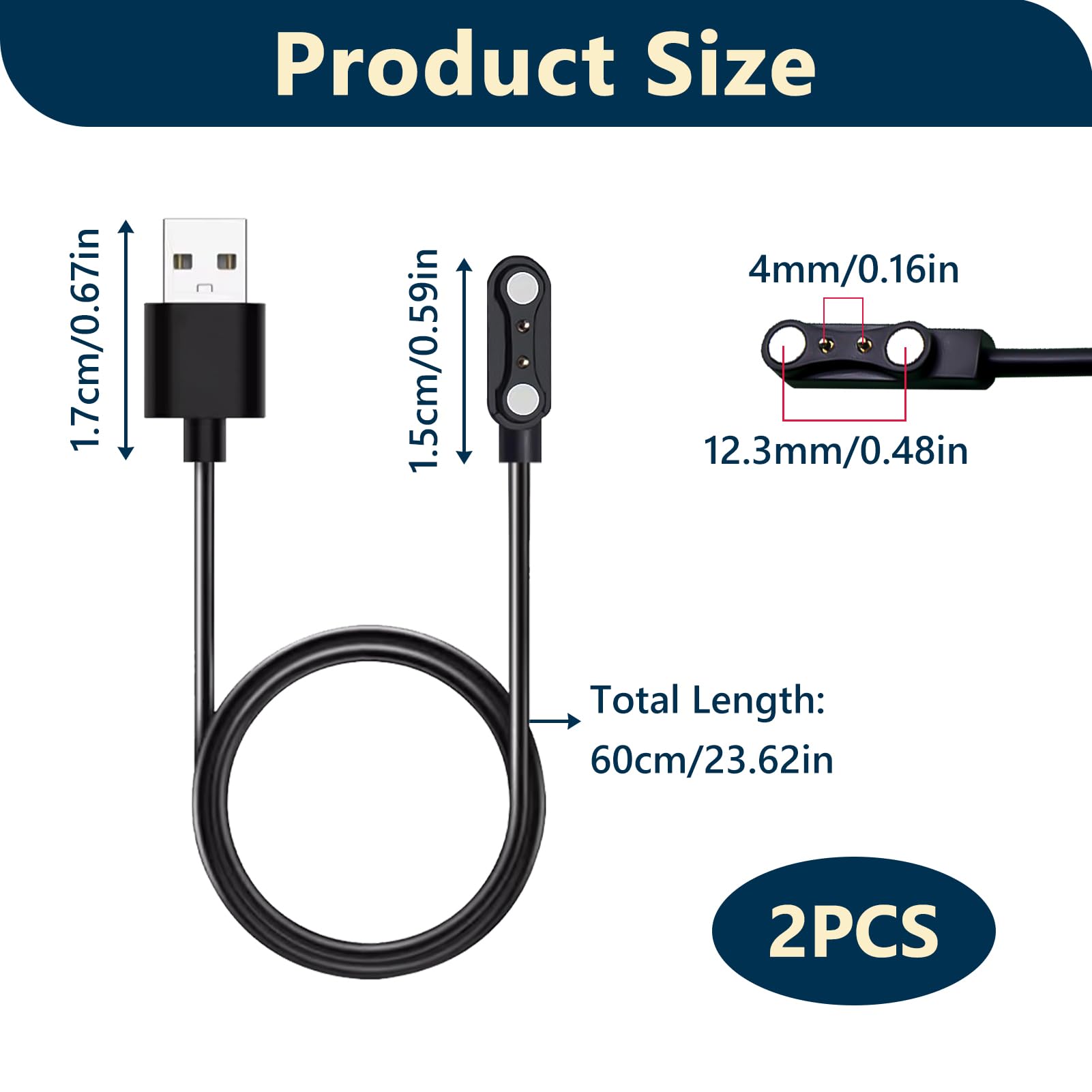 Caricabatterie Magnetico Smartwatch Universale - Cavo USB A 2 Pin Con Spaziatura 4mm - Foto 10