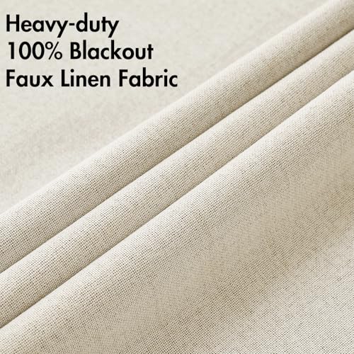 Image of MIULEE 100% Blackout Linen Textured Curtains for Bedroom Solid Thermal Insulated Light Ivory Grommet Room Darkening Curtains & Drapes Luxury Decor for Living Room 52 x 90 Inch (2 Panels)