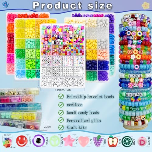 Perles Kandi pour bracelet et bijoux : kit de 3500 pièces en 96 couleurs avec breloques