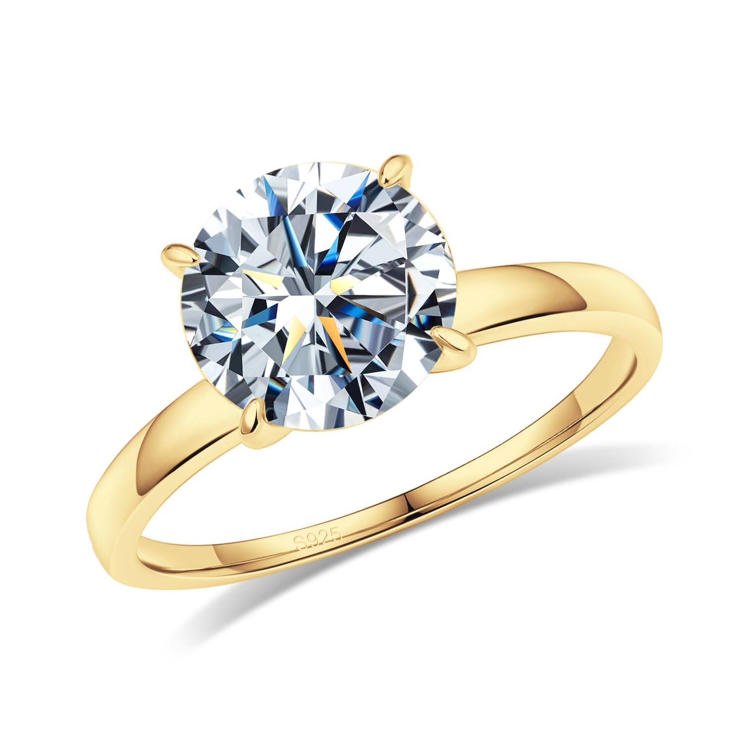 Aurora & Fiori 1/1.5/2/3 CT Round Moissanite Engagement Rings for Women,18K Gold Plated S925 Sterling Silver Ring Solitaire Moissanite Promise Ring