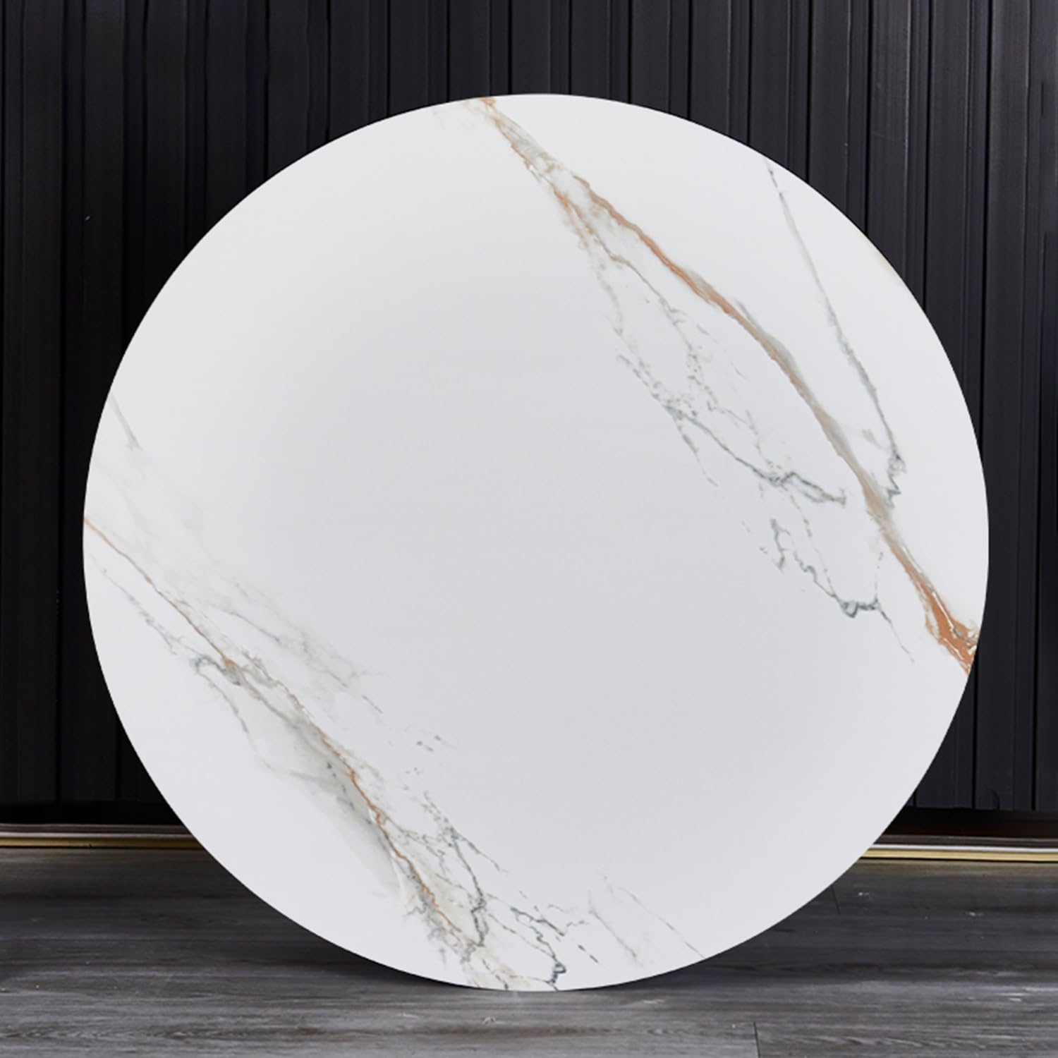 Plateau Tournant Lazy Susan Rond, Plateau Rotatif de 12 mm Épaisseur, Texture Marbre Ardoise Multicolore, Rotation Silencieuse, Pas Facile à Vider, Facile à Nettoyer(White-Gold,60cm/24)