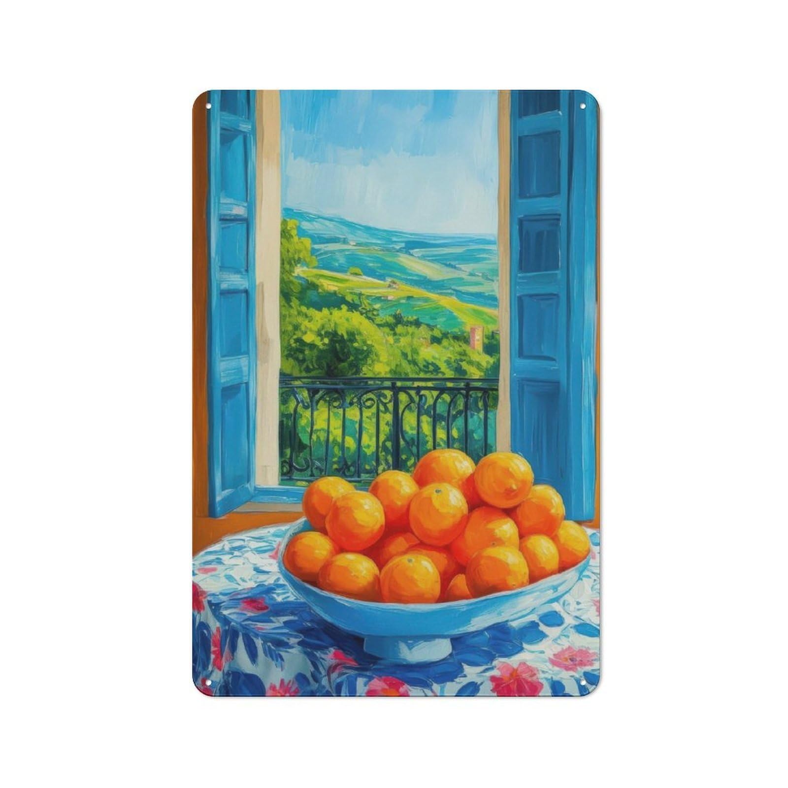 Junmoney Bowl Of Oranges Metal Plaque 30X20cm With For Workshop Wall, Retro Decor, For Garage, Workshop And Man Cave Decoration