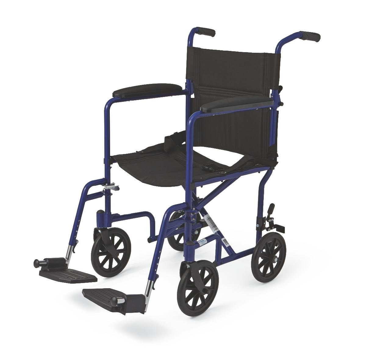 Medline Basic Aluminum Transport Chair with 19" Wide Seat, Full-Length Armrests, Detachable Footrests, 8" Wheels, 300 lb Weight Capacity
