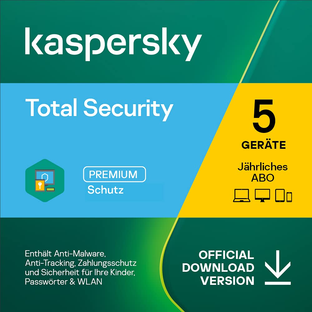Kaspersky Total Security 2023 5 Geräte Jährliches Abo Windows/Mac/Android Aktivierungscode