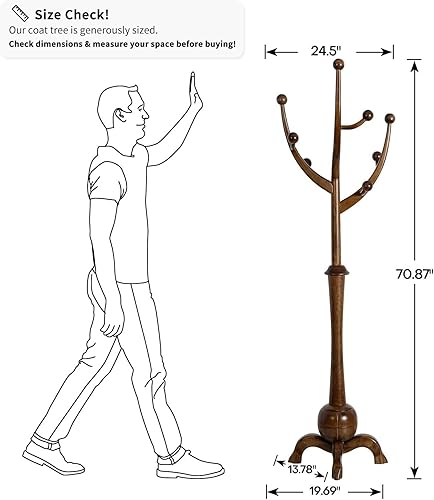 Miniatura 2 de Perchero de madera independiente con 8 ganchos, diseño creativo de rama de árbol, soporte para colgar ropa con base de esfera estable para entrada,