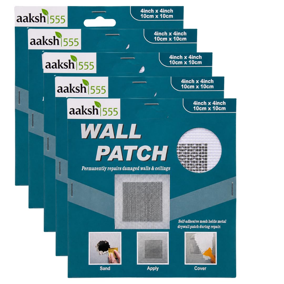AAKSH555|Pack of 5 |10cm x 10cm Drywall Hole Repair Patch | Plasterboard Ceiling & Crack Repair – Simple DIY Solution| Self Adhesive Wall Patch Kit - Easy to Use