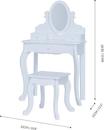Miniatura 69 de Teamson Kids Juego de tocador con espejo y taburete, escritorio de maquillaje para niños con espejo para niñas pequeñas, tocador de madera para