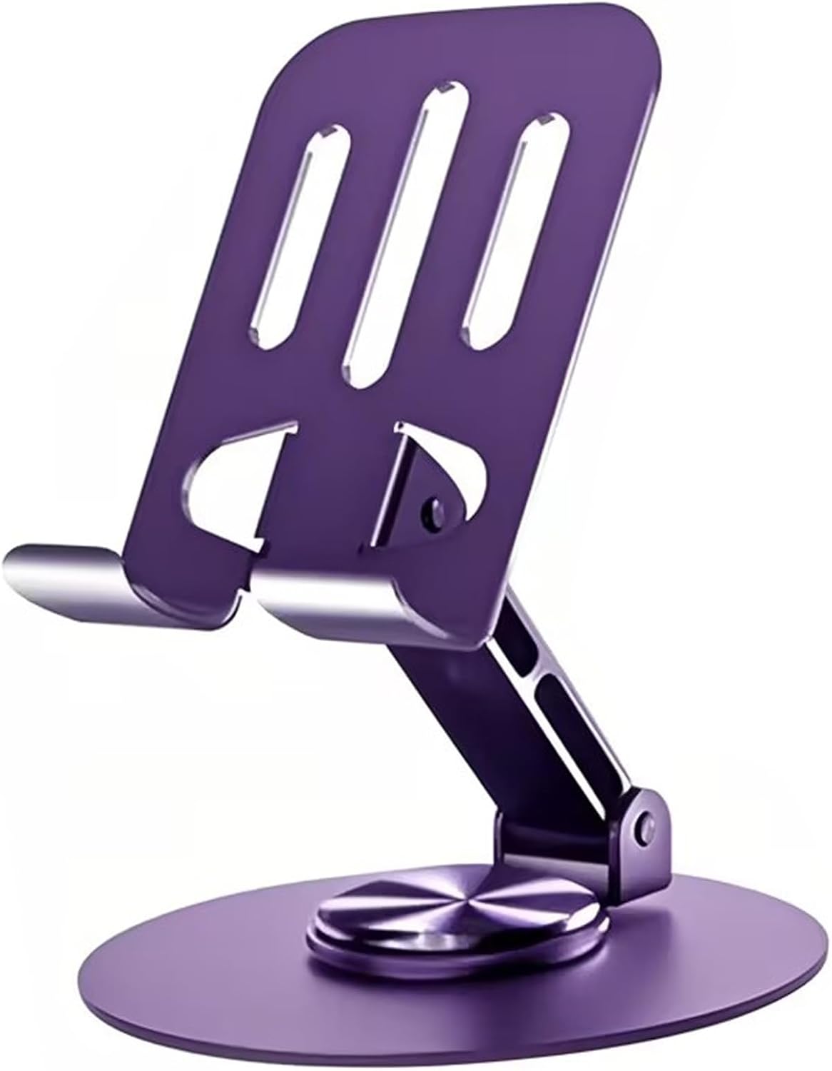 Universal Metal Cell Phone Stand, Multi-Angel Adjustable 360° Rotation Non-Slip Metal Phone Stand Compatible with iPhone 17 16 Pro Max and All Smartphones (Purple)