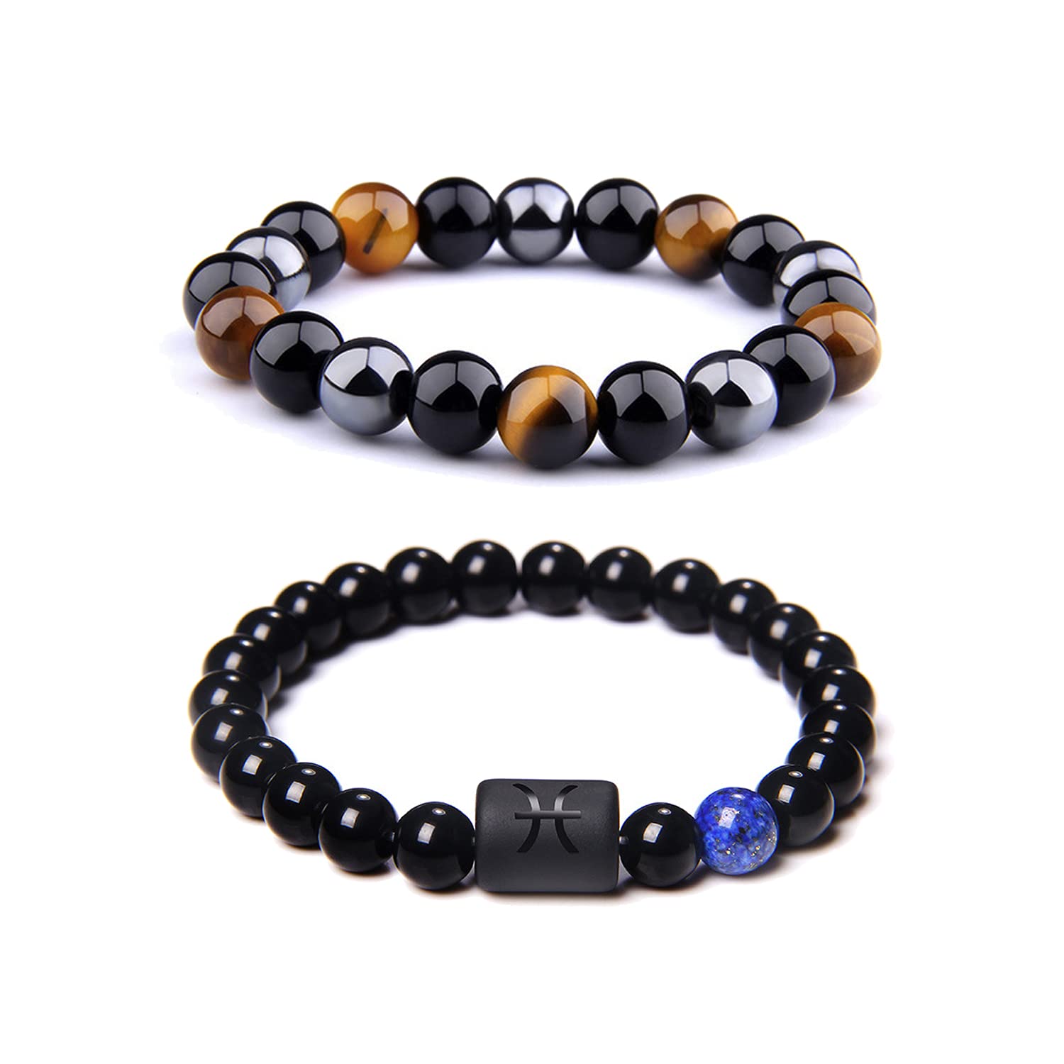 CSIYANJRY99 Zodiac Bracelets for Men Women Zodiac Sign 12 Constellation Horoscope Bracelet 8mm Natural Obsidian Hematite Onyx Tiger Eye Beads Stretch Bracelet