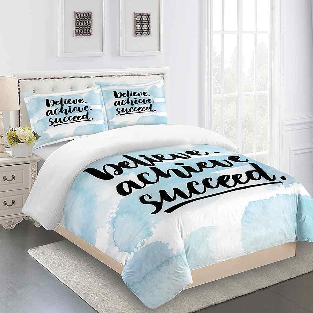 Juego De Funda Nórdica para Cama Matrimonio Microfibra Juego De Ropa De Cama Lenguaje Motivacional Azul Suave cómoda 3 Piezas 1 Funda Nórdica 240x220cm Y 2 Fundas De Almohada con Cremallera