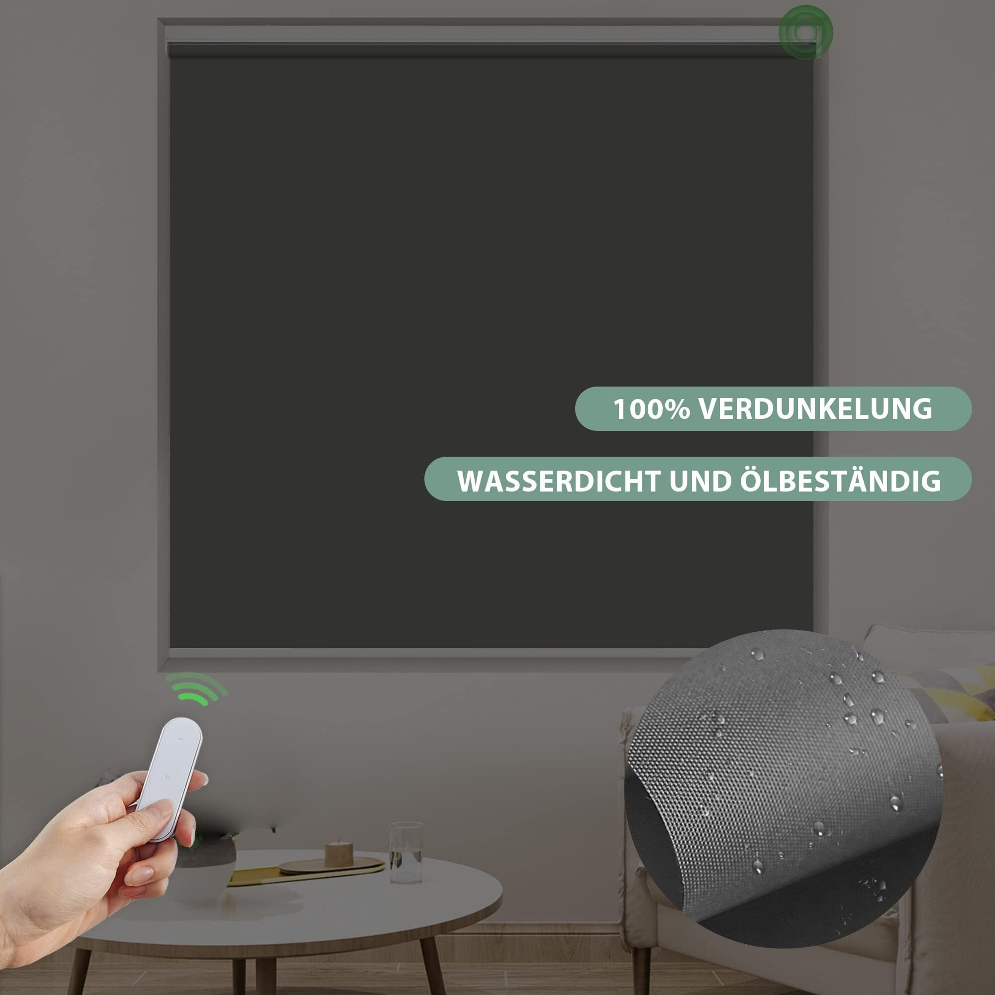HOMEDEMO Elektrische Rollos Wiederaufladbare Verdunklungsrollo mit Motor & Fernbedienung, Dunkelgrau 45x100cm(BxH), Rollo Innen ohne Bohren klemmfix/mit Bohren, Smart Rollo mit Alexa kompatibel