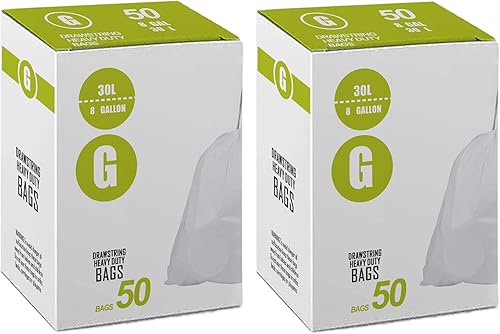 Code G - Bolsas de basura con cordón de 8 galones compatibles con Code G  Bolsas de basura blancas de 1.2 mil, bolsas de basura de plástico