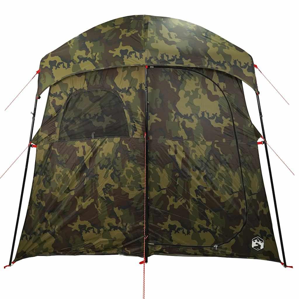 Duschzelt für Camping, Umkleidezelt mit 2 Kabinen, Campingtoilette, 256 x 136 x 225 cm, Grün, inkl. Überzelt und Tragetasche, flexibel einsetzbar